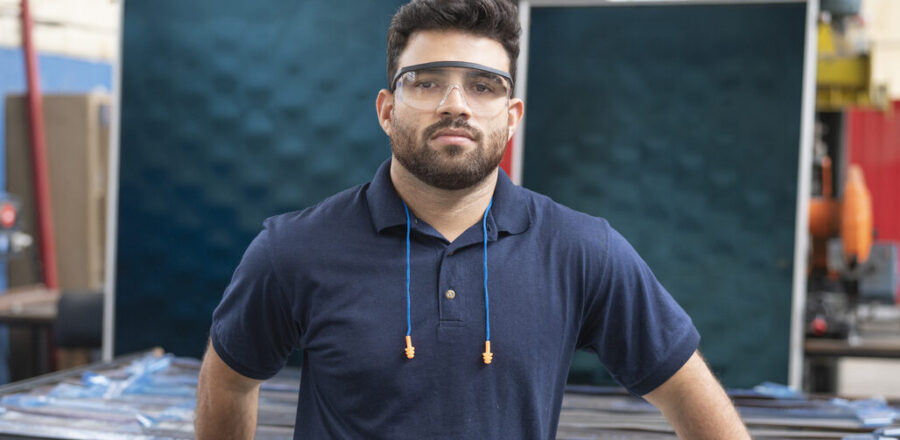 worker with protective eyewear