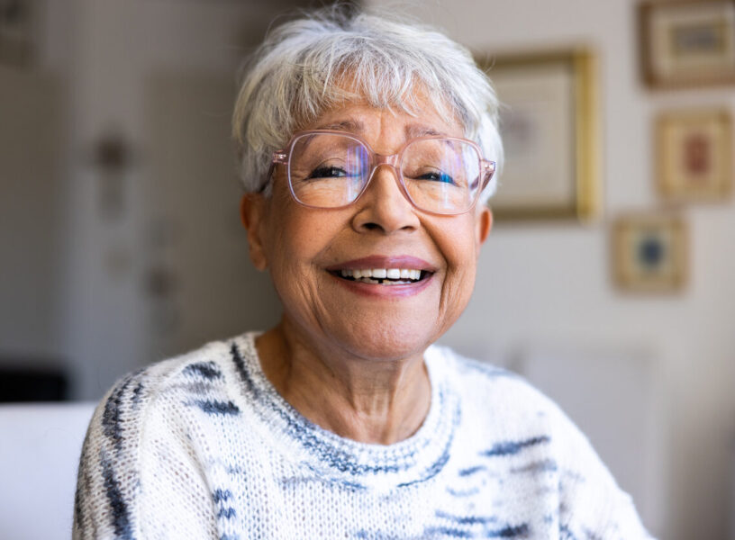 smiling senior woman glasses
